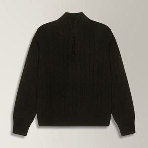 Cable Knit Quarter Zip Jumper in Wool & Cashmere - Black | Andrea Kosta
