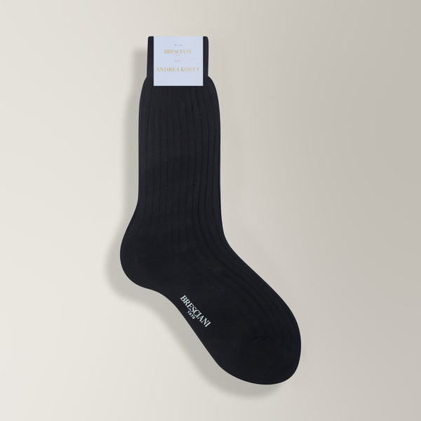 Ribbed Mid-Calf Socks in Egyptian Cotton - Caffe | Andrea Kosta