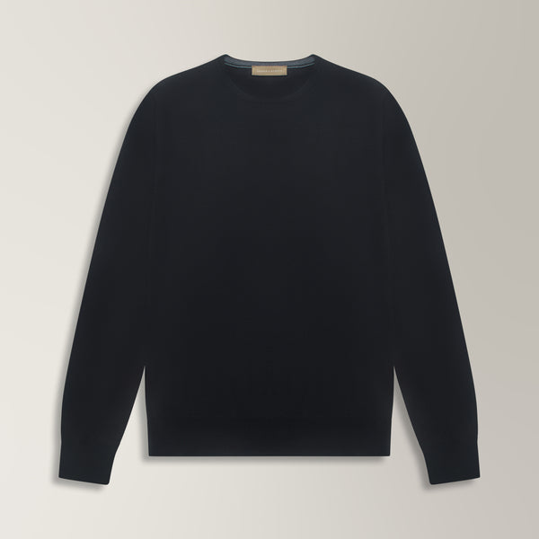Crew Neck Jumper in Merino Wool - Black | Andrea Kosta