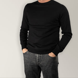 Crew Neck Jumper in Merino Wool - Black | Andrea Kosta