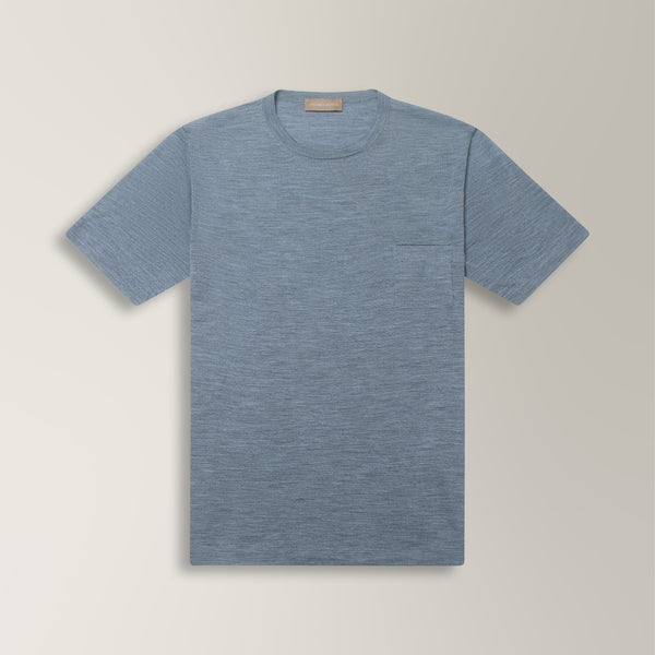 Crew Neck Knitted T-shirt in Ultra Fine Merino Wool by LP - Slate Blue | Andrea Kosta