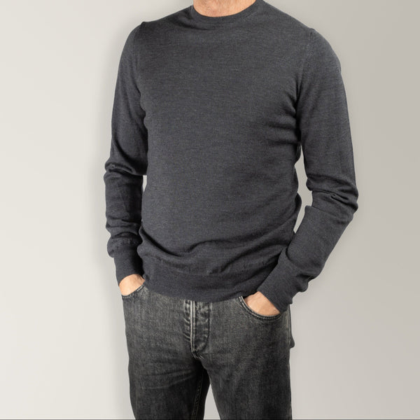 Crew Neck Jumper in Merino Wool - Charcoal | Andrea Kosta