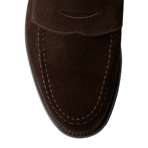 Crockett & Jones - Harvard 2 Penny Loafer in Suede - Dark Brown | Andrea Kosta