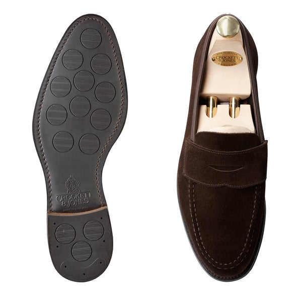 Crockett & Jones - Harvard 2 Penny Loafer in Suede - Dark Brown | Andrea Kosta