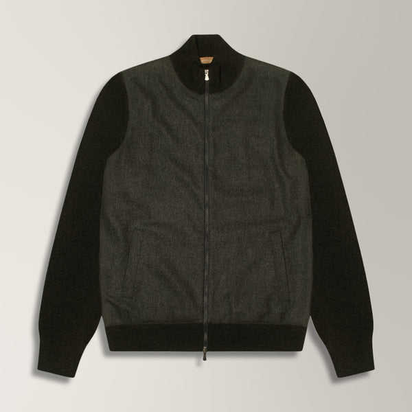 Full Zip Bomber in Wool & Cashmere - Charcoal | Andrea Kosta