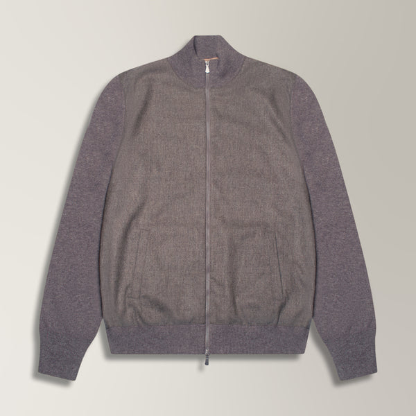 Full Zip Bomber in Wool & Cashmere - Taupe | Andrea Kosta