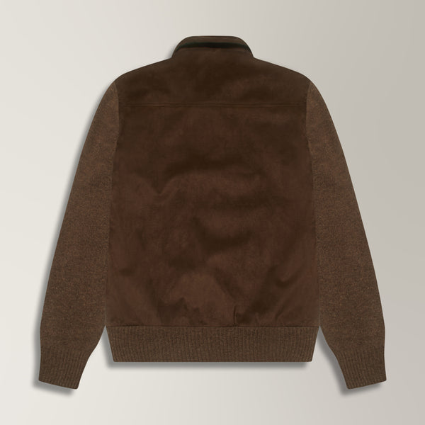 Gea Full Zip Bomber in Alcantara & Wool - Brown | Andrea Kosta