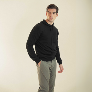 Hoodie Knit in Merino Wool - Black | Andrea Kosta