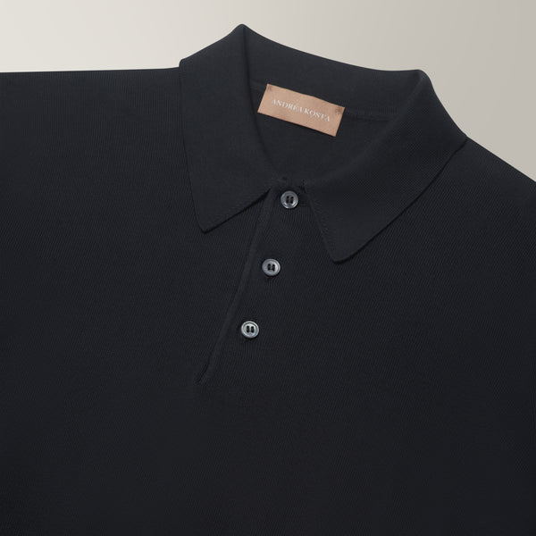 Knitted Polo in Cotton - Black | Andrea Kosta