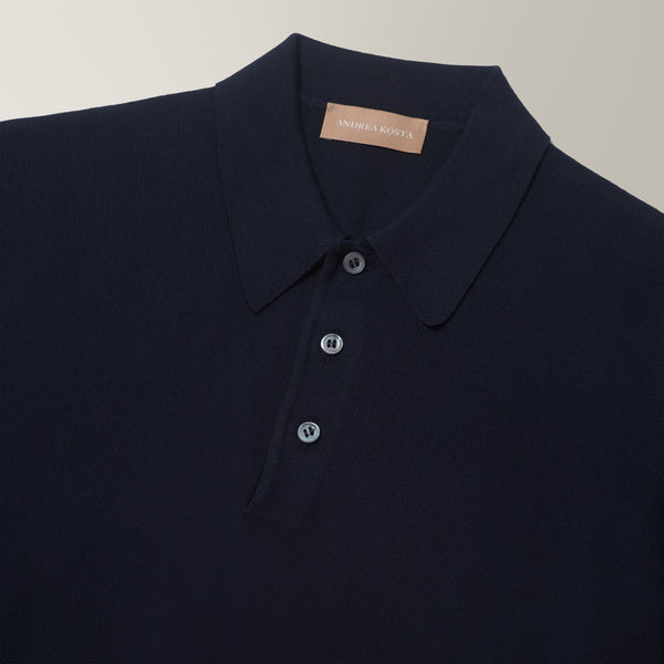Knitted Polo in Cotton - Navy | Andrea Kosta