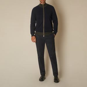 Lira Full Zip Cardigan in Wool & Cashmere - Navy & Grey | Andrea Kosta