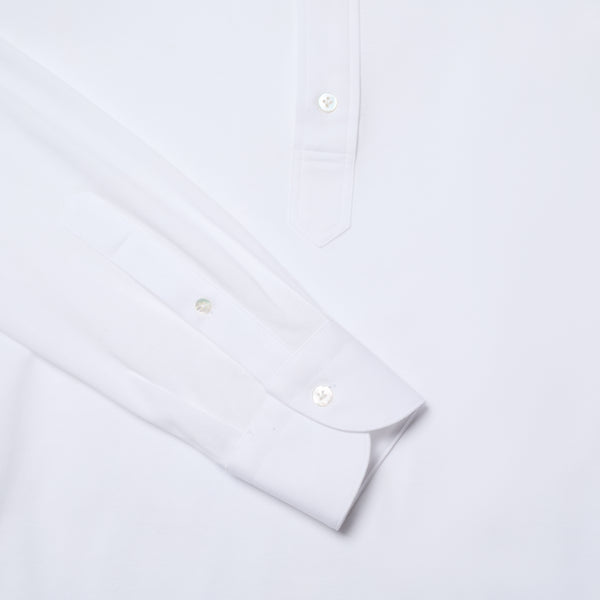 Long Sleeve Polo Shirt with Semi Cut Away Collar in Pique - White | Andrea Kosta