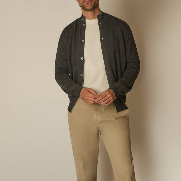 Marko Full Button Cardigan in Merino Wool - Charcoal | Andrea Kosta