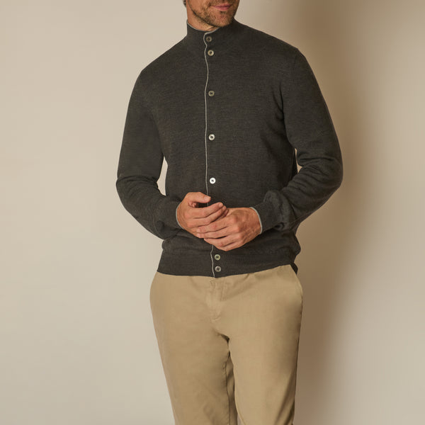Marko Full Button Cardigan in Merino Wool - Charcoal | Andrea Kosta