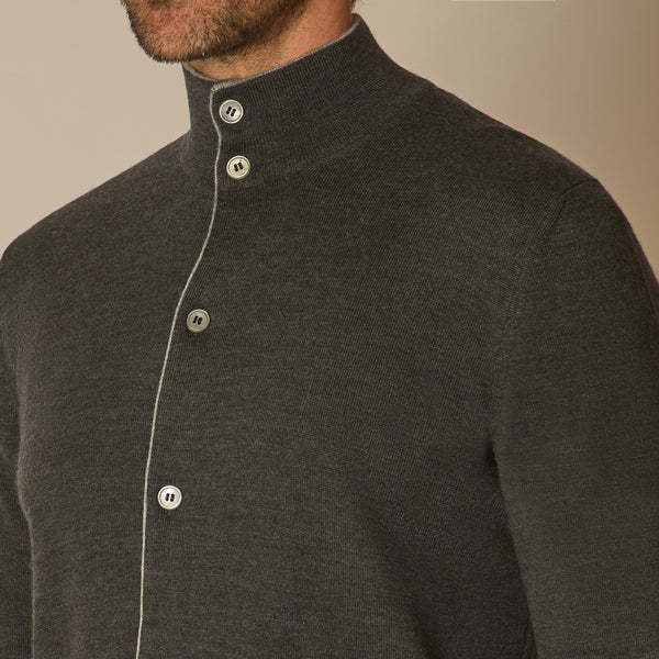 Marko Full Button Cardigan in Merino Wool - Charcoal | Andrea Kosta