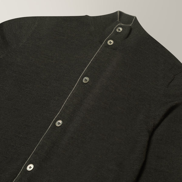 Marko Full Button Cardigan in Merino Wool - Charcoal | Andrea Kosta