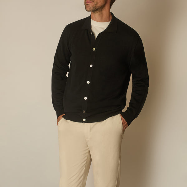 Ostro Cardigan in Merino Wool - Black | Andrea Kosta
