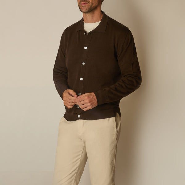 Ostro Cardigan in Merino Wool - Brown | Andrea Kosta