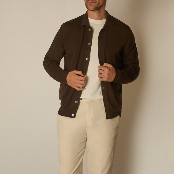 Ostro Cardigan in Merino Wool - Brown | Andrea Kosta