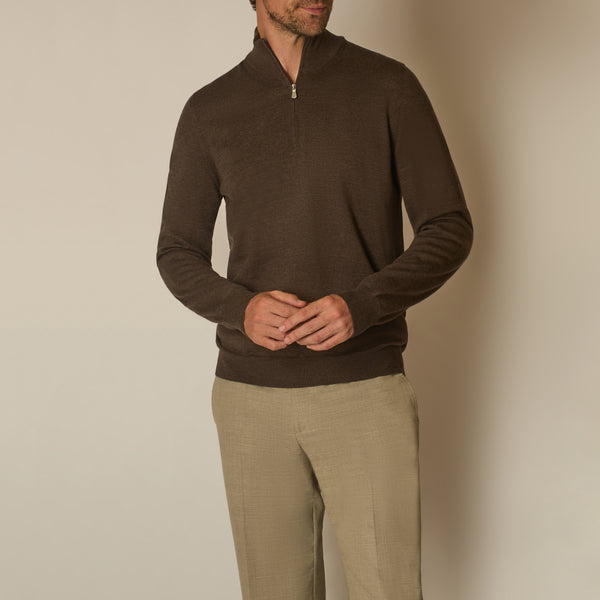 Panta Quarter Zip Jumper in Merino Wool - Brown | Andrea Kosta
