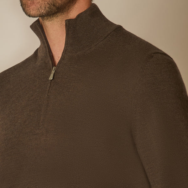 Panta Quarter Zip Jumper in Merino Wool - Brown | Andrea Kosta