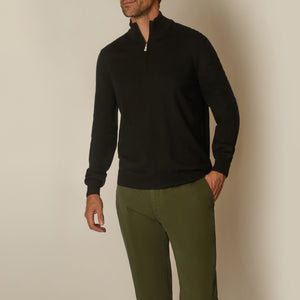 Panta Quarter Zip Jumper in Merino Wool - Black