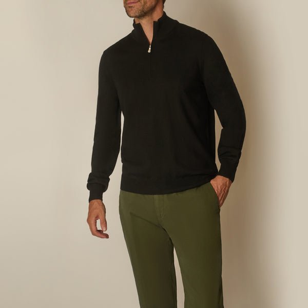 Panta Quarter Zip Jumper in Merino Wool - Black