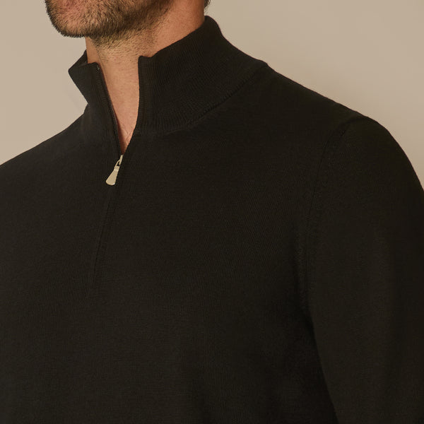 Panta Quarter Zip Jumper in Merino Wool - Black
