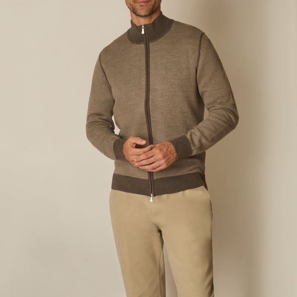 Paro Full Zip Cardigan in Virgin Wool - Brown | Andrea Kosta