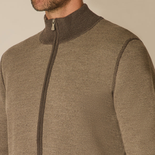 Paro Full Zip Cardigan in Virgin Wool - Brown | Andrea Kosta