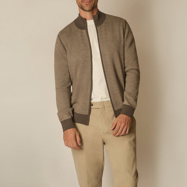 Paro Full Zip Cardigan in Virgin Wool - Brown | Andrea Kosta