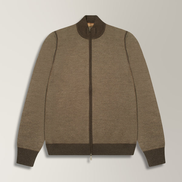 Paro Full Zip Cardigan in Virgin Wool - Brown | Andrea Kosta