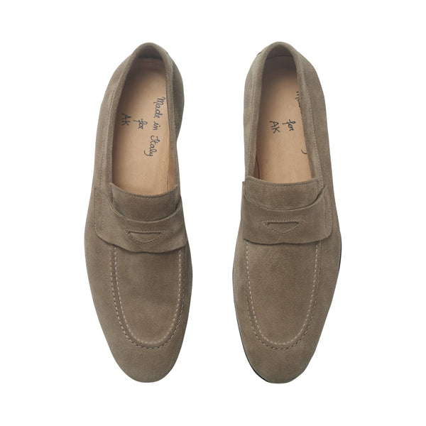 Penny Loafers in Suede - Taupe | Andrea Kosta