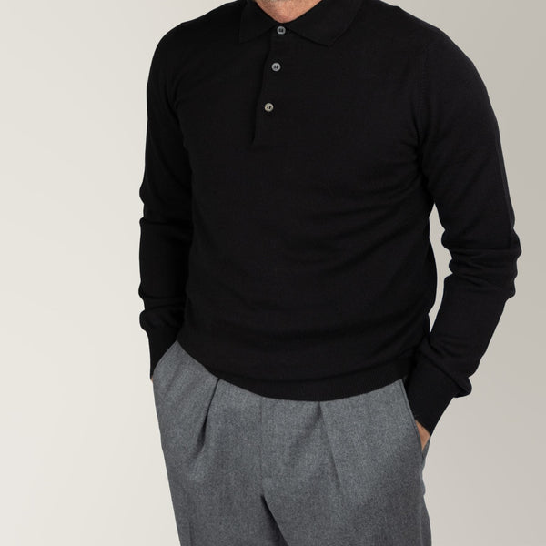 Polo Jumper - Merino Wool - Black | Andrea Kosta