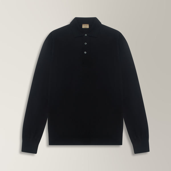 Polo Jumper in Merino Wool - Black | Andrea Kosta