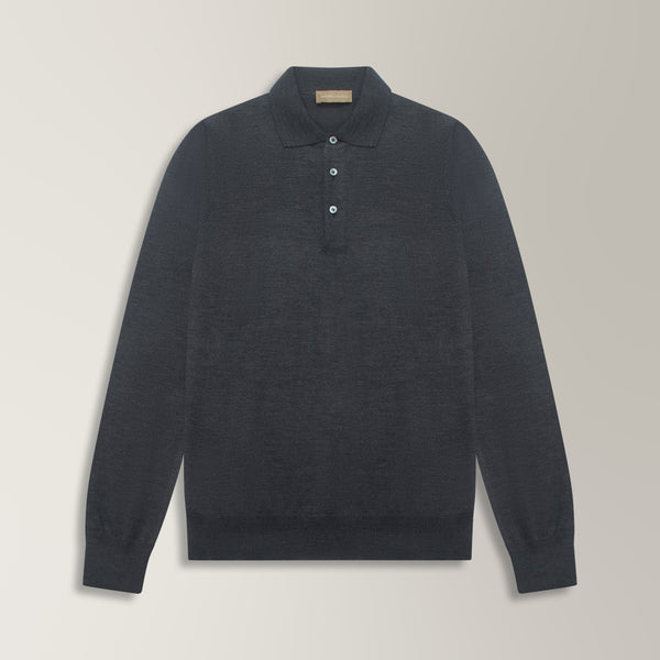 Polo Jumper in Merino Wool - Charcoal | Andrea Kosta