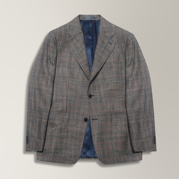 Prince of Wales Check Blazer in Loro Piana Silk Air - Navy & Brown | Andrea Kosta