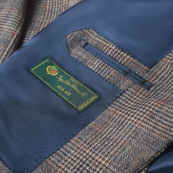 Prince of Wales Check Blazer in Loro Piana Silk Air - Navy & Brown | Andrea Kosta