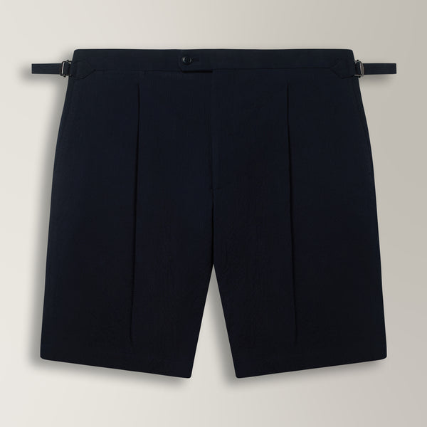 Seersucker Bermuda Shorts in Cotton - Navy | Andrea Kosta