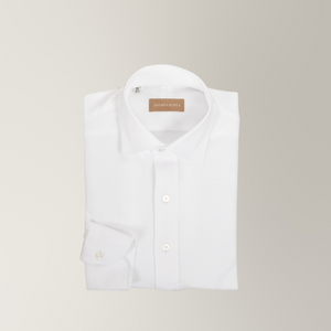 Semi Spread Collar Shirt - Cotton Poplin - White | Andrea Kosta
