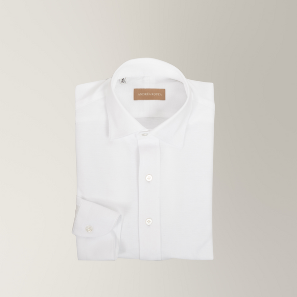 Semi Spread Collar Shirt - Cotton Poplin - White | Andrea Kosta