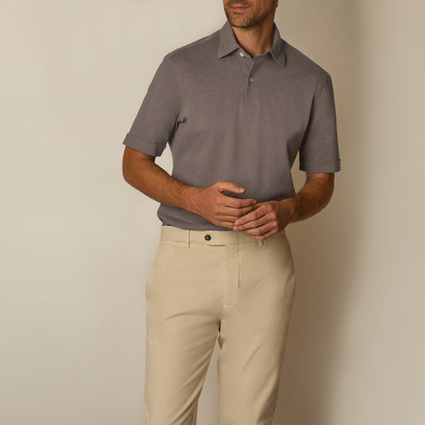 Pique Polo in Cotton - Walnut | Andrea Kosta
