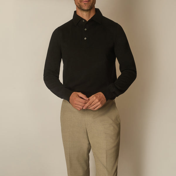 Simo Knit Polo in Merino Wool - Black | Andrea Kosta