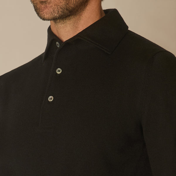 Simo Knit Polo in Merino Wool - Black | Andrea Kosta