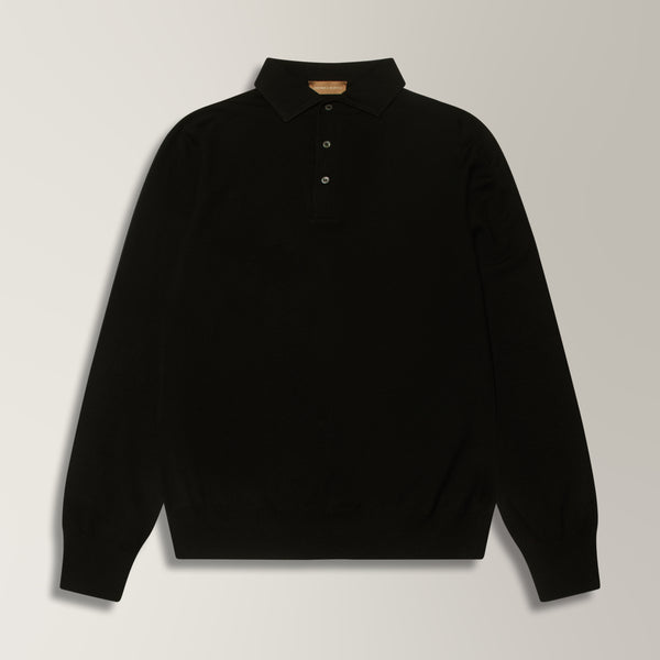 Simo Knit Polo in Merino Wool - Black | Andrea Kosta