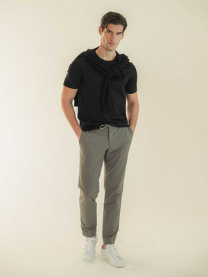 Drawstring Trousers in Technical Stretch - Mid Grey | Andrea Kosta