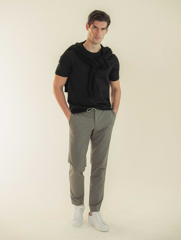 Drawstring Trousers in Technical Stretch - Mid Grey | Andrea Kosta
