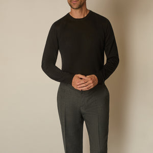 Theta Crew Neck Jumper in Wool & Silk - Black | Andrea Kosta