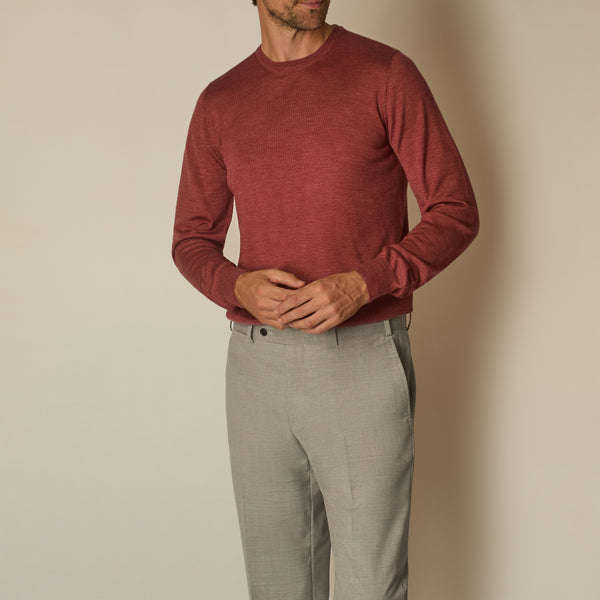 Theta Crew Neck Jumper in Wool & Silk - Brick Red | Andrea Kosta