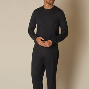 Theta Crew Neck Jumper in Wool & Silk  - Navy | Andrea Kosta